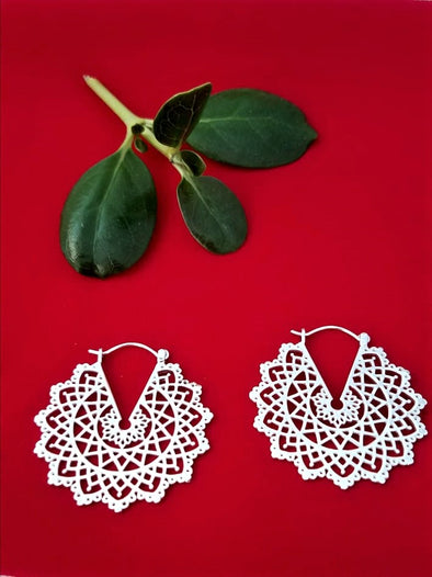 Lace Mandala 925 Silver Hoop Earrings