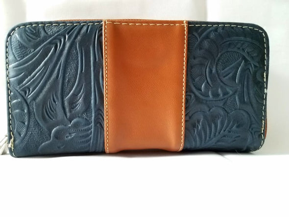 Mexican Leather Wallets-Embossed Leaf Pattern