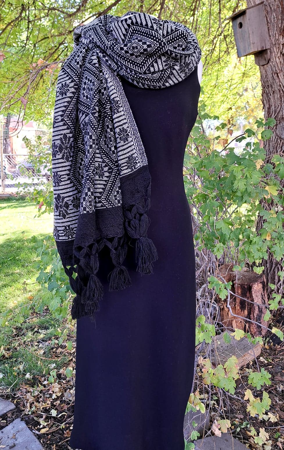 Traditional Mexican Woven Pattern Shawl's -Rebozos Black, Mexican Scarf  Name